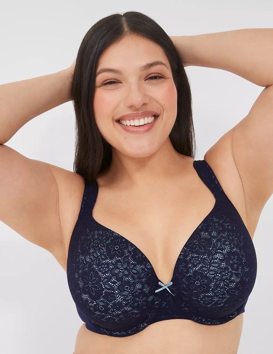 Lane Bryant Cotton Lightly Lined Full Coverage With Lace Women Bralettes Blue | XYB9721DG