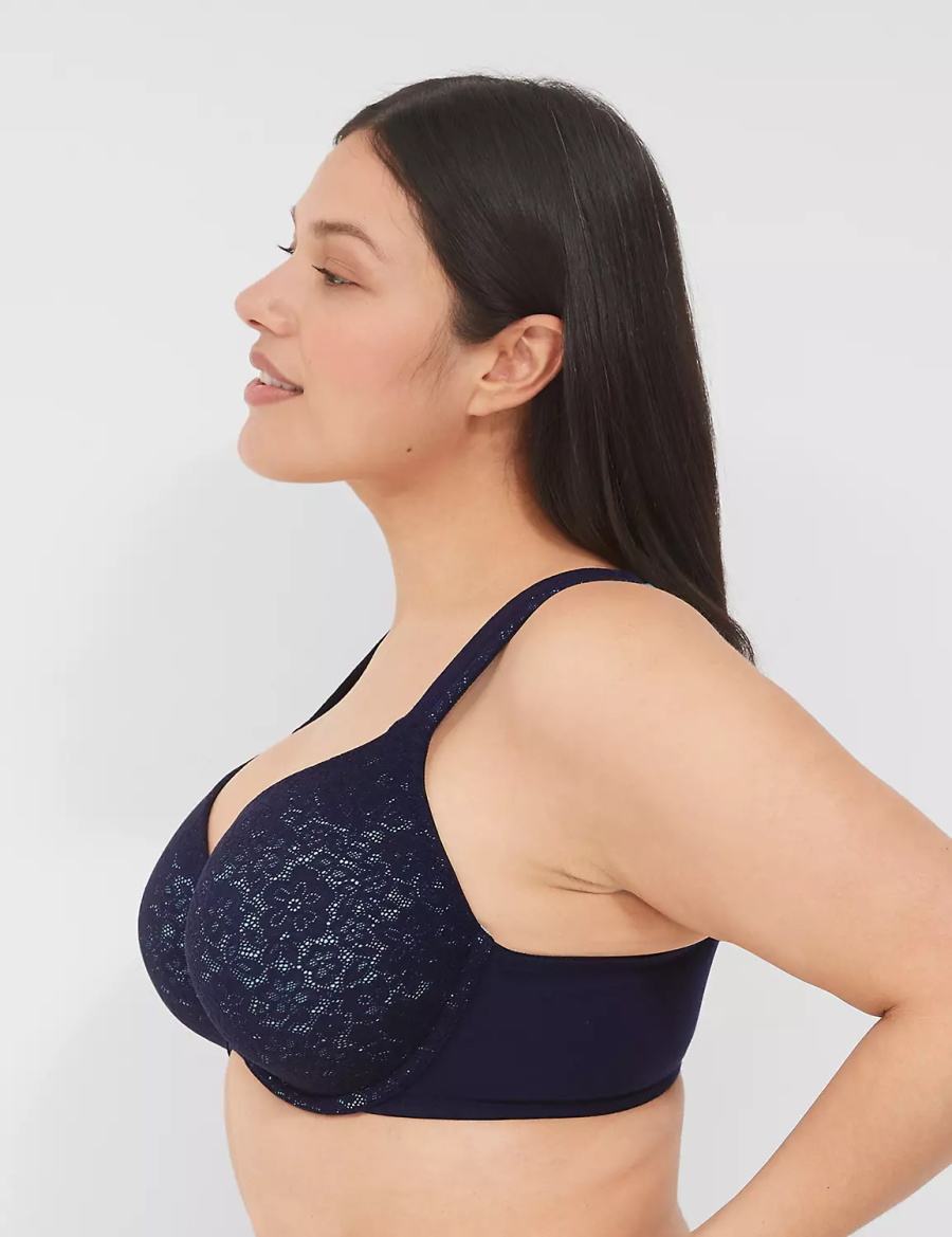 Lane Bryant Cotton Lightly Lined Full Coverage With Lace Women Bralettes Blue | XYB9721DG