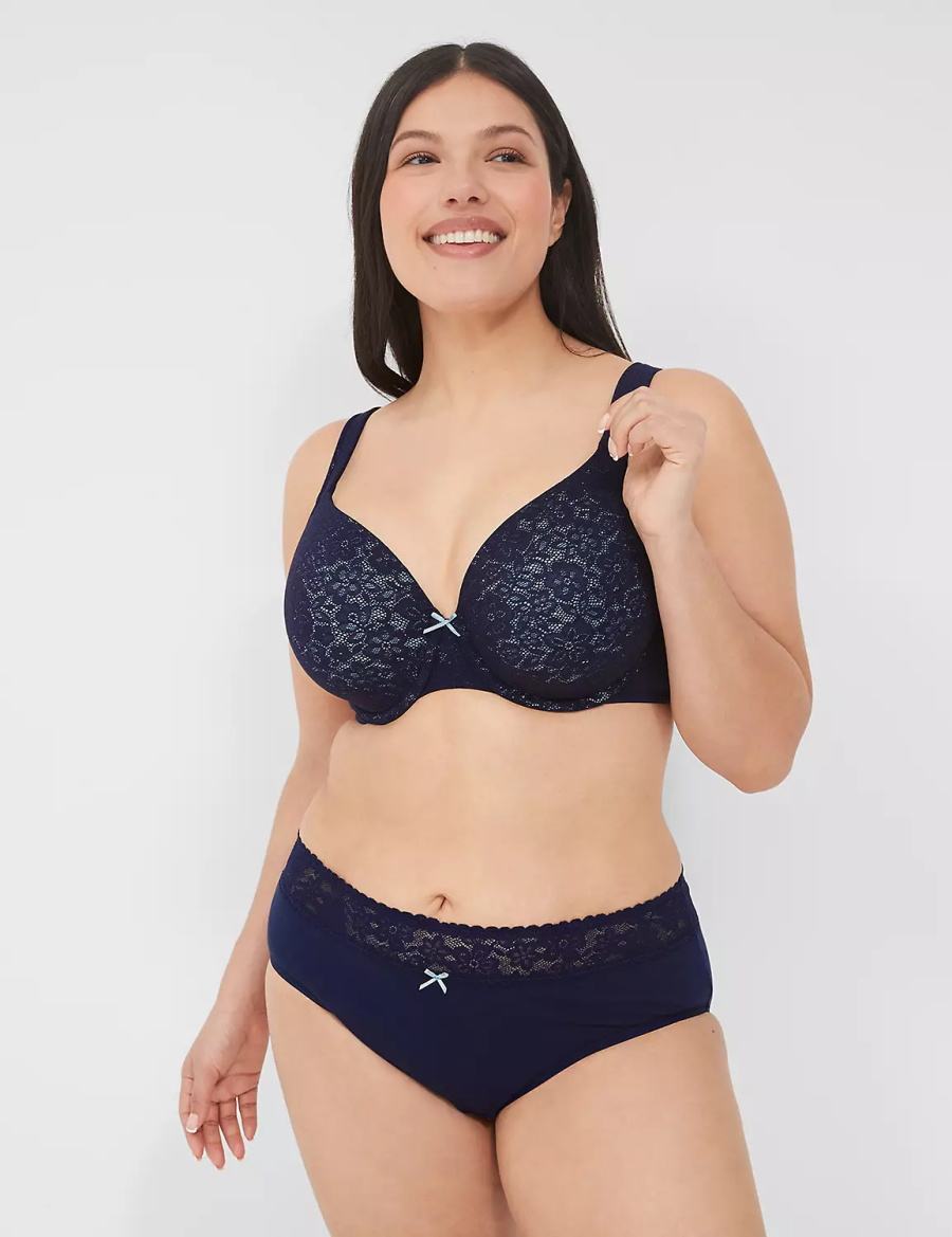 Lane Bryant Cotton Lightly Lined Full Coverage With Lace Women Bralettes Blue | XYB9721DG