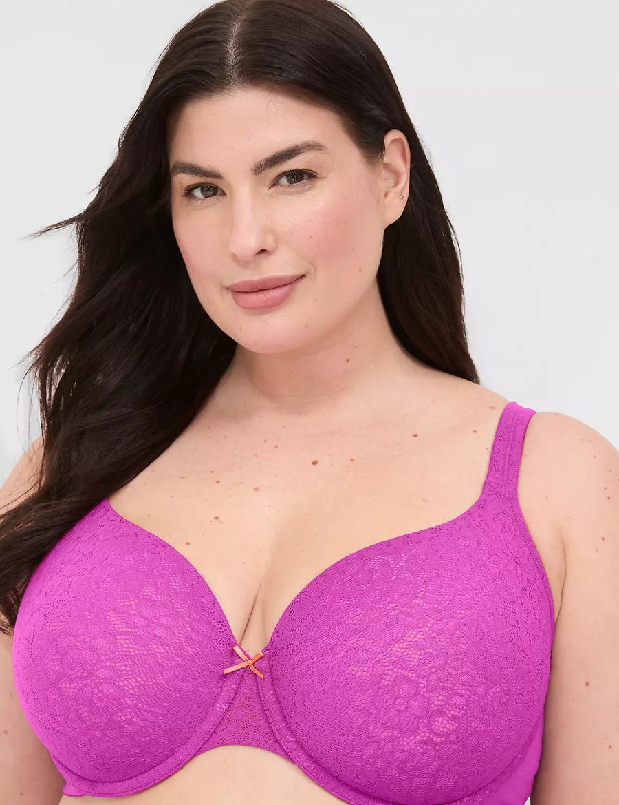 Lane Bryant Cotton Lightly Lined With Lace Women T-Shirt Bra Purple Burgundy | YIO4430NJ