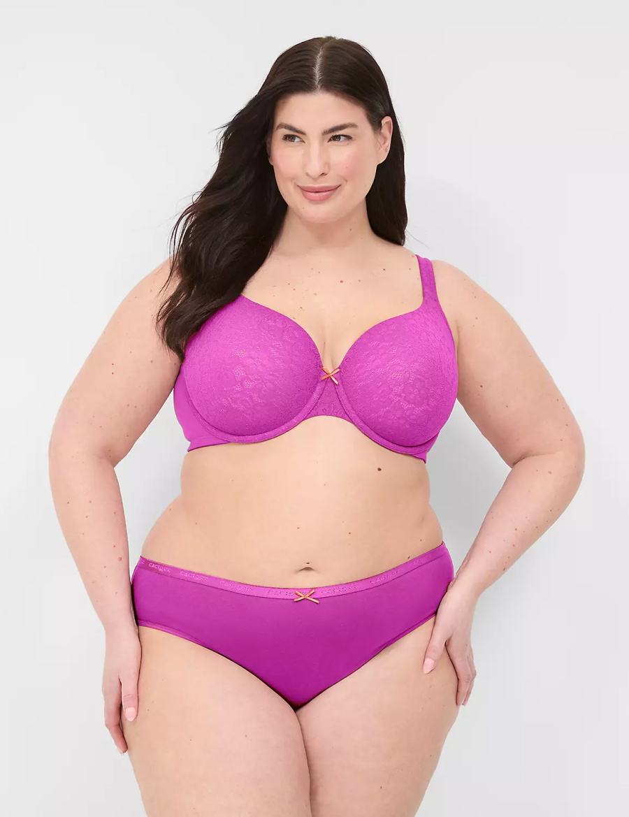 Lane Bryant Cotton Lightly Lined With Lace Women T-Shirt Bra Purple Burgundy | YIO4430NJ