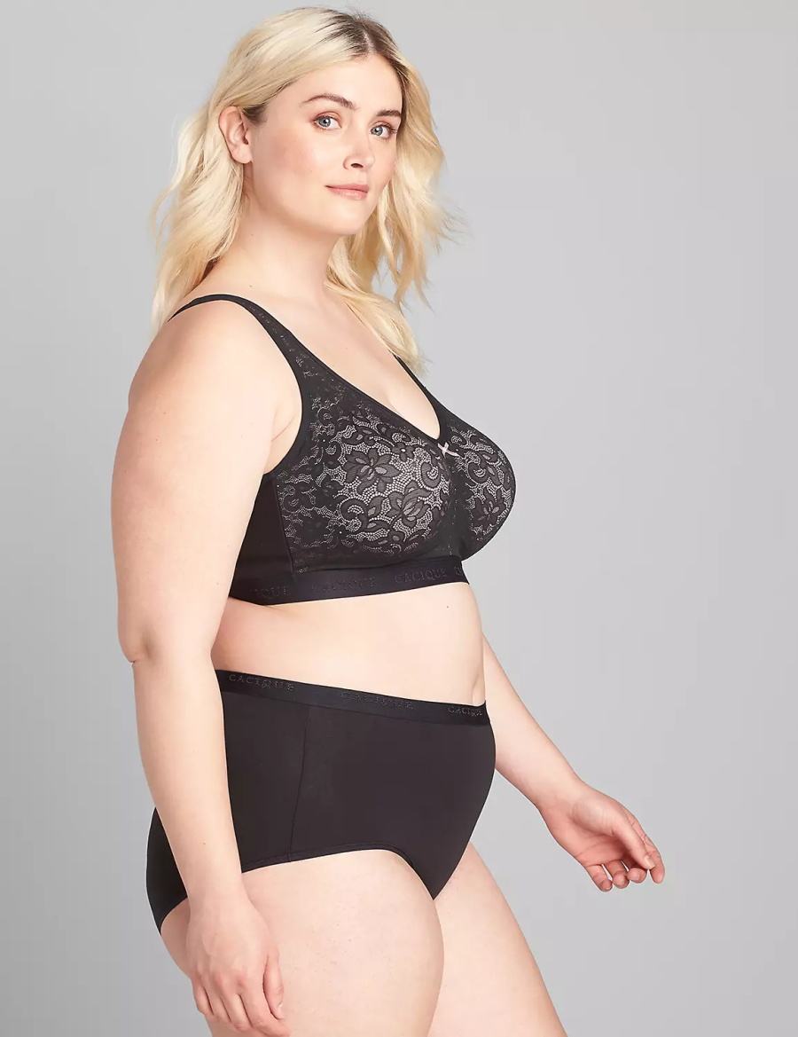 Lane Bryant Cotton No-Wire with Lace Women Unlined Bra Black | YCQ8670EU