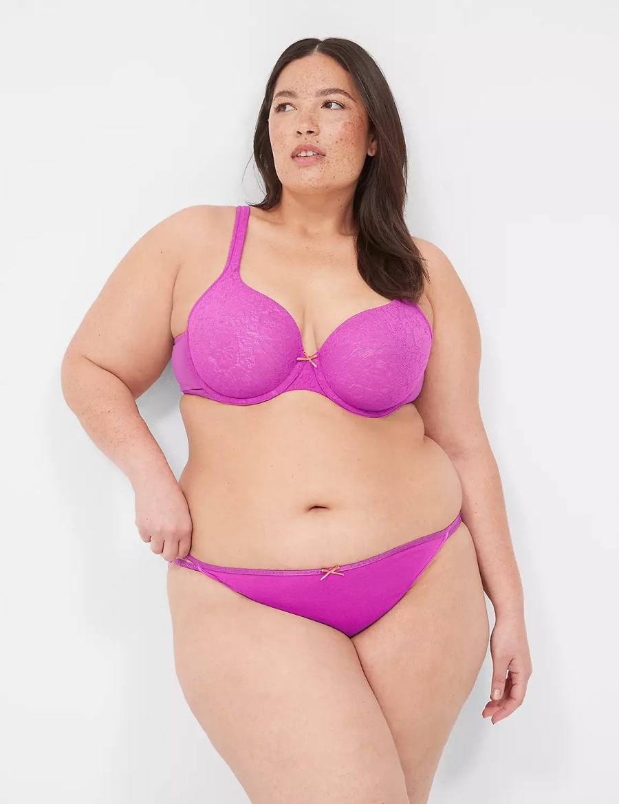 Lane Bryant Cotton String with Stretch Lace Back Women Bikini Panty Purple Burgundy | MXI9755XV