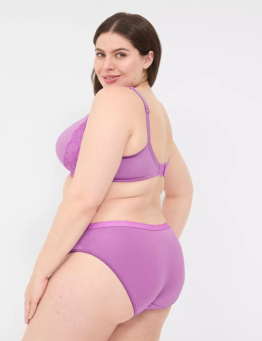 Lane Bryant Cotton With Lace-Trim Women Hipster Panty Purple | IUL10049SF