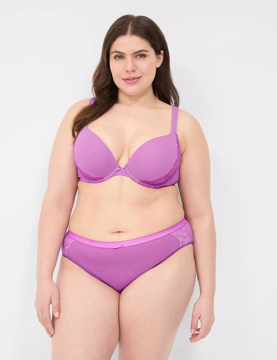 Lane Bryant Cotton With Lace-Trim Women Hipster Panty Purple | IUL10049SF