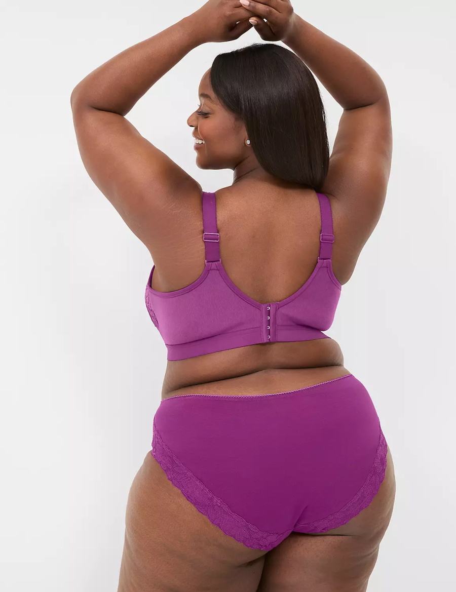 Lane Bryant Cotton With Lace Back Women Hipster Panty Purple | UYV3991QK