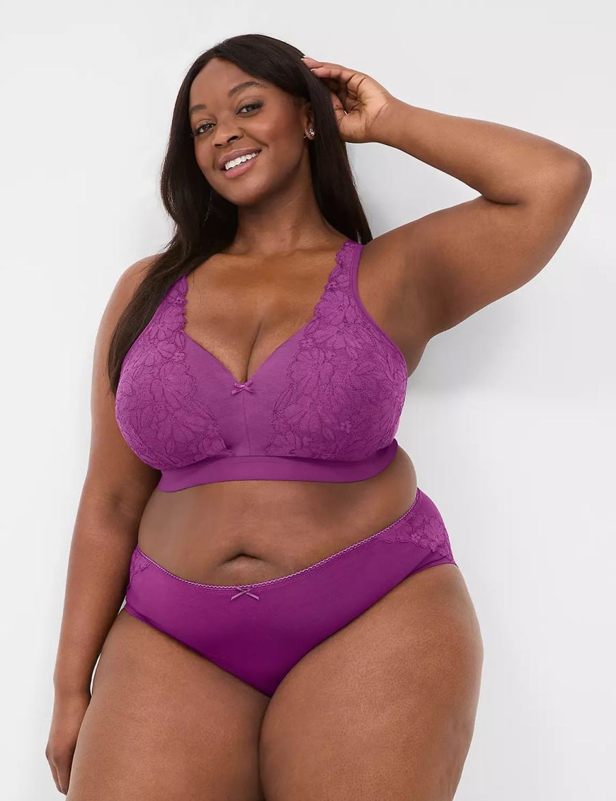 Lane Bryant Cotton With Lace Back Women Hipster Panty Purple | UYV3991QK