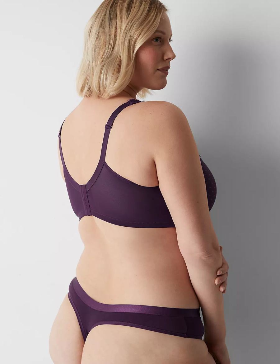 Lane Bryant Cotton With Lace Waist Women Thong Panty Purple | PMG6833MJ