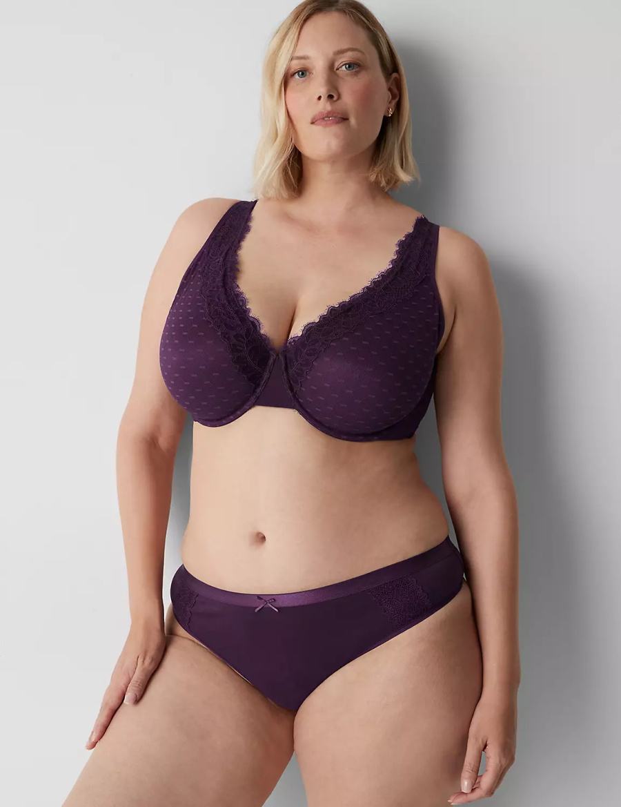 Lane Bryant Cotton With Lace Waist Women Thong Panty Purple | PMG6833MJ