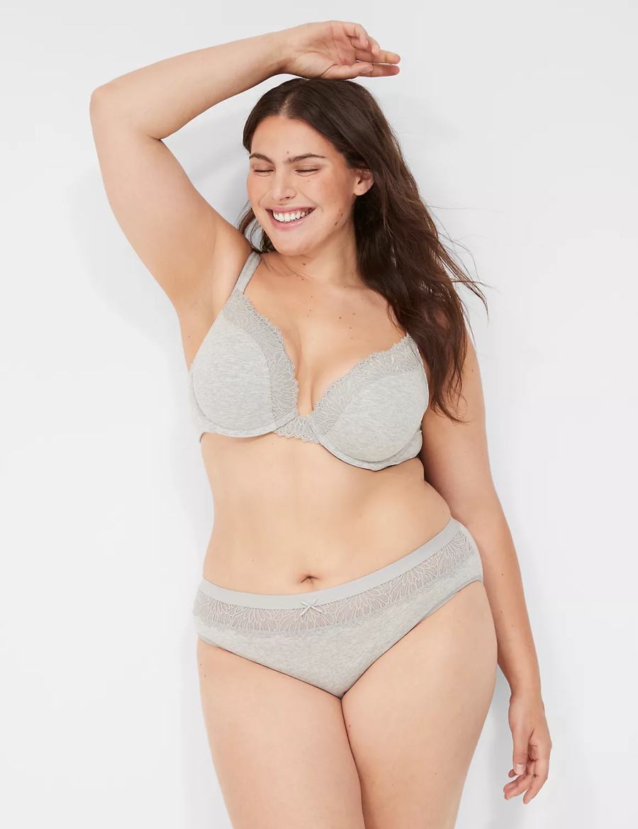 Lane Bryant Cotton With Lace Waist Women Hipster Panty Light Grey | SYX1515KY