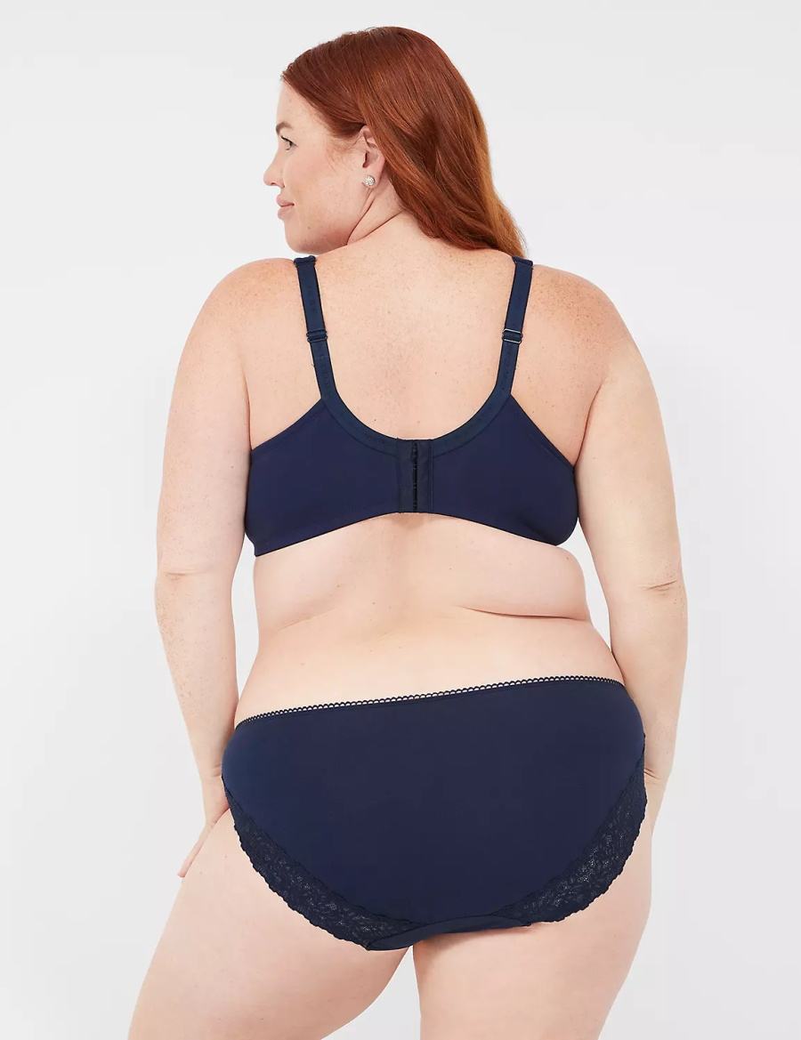 Lane Bryant Cotton with Lace-Trimmed Back Women Hipster Panty Blue | WMM1221LZ