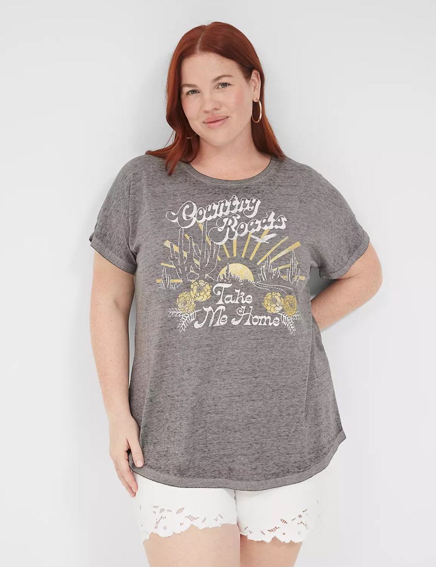 Lane Bryant Country Roads Take Me Home Graphic Tee Women T Shirts Grey | EXC5473VR