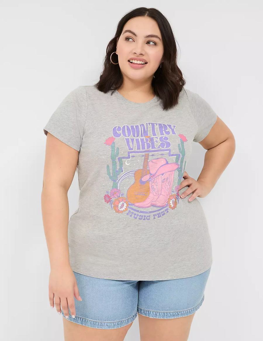 Lane Bryant Country Vibes Graphic Tee Women T Shirts Light Grey | FNX8685QK