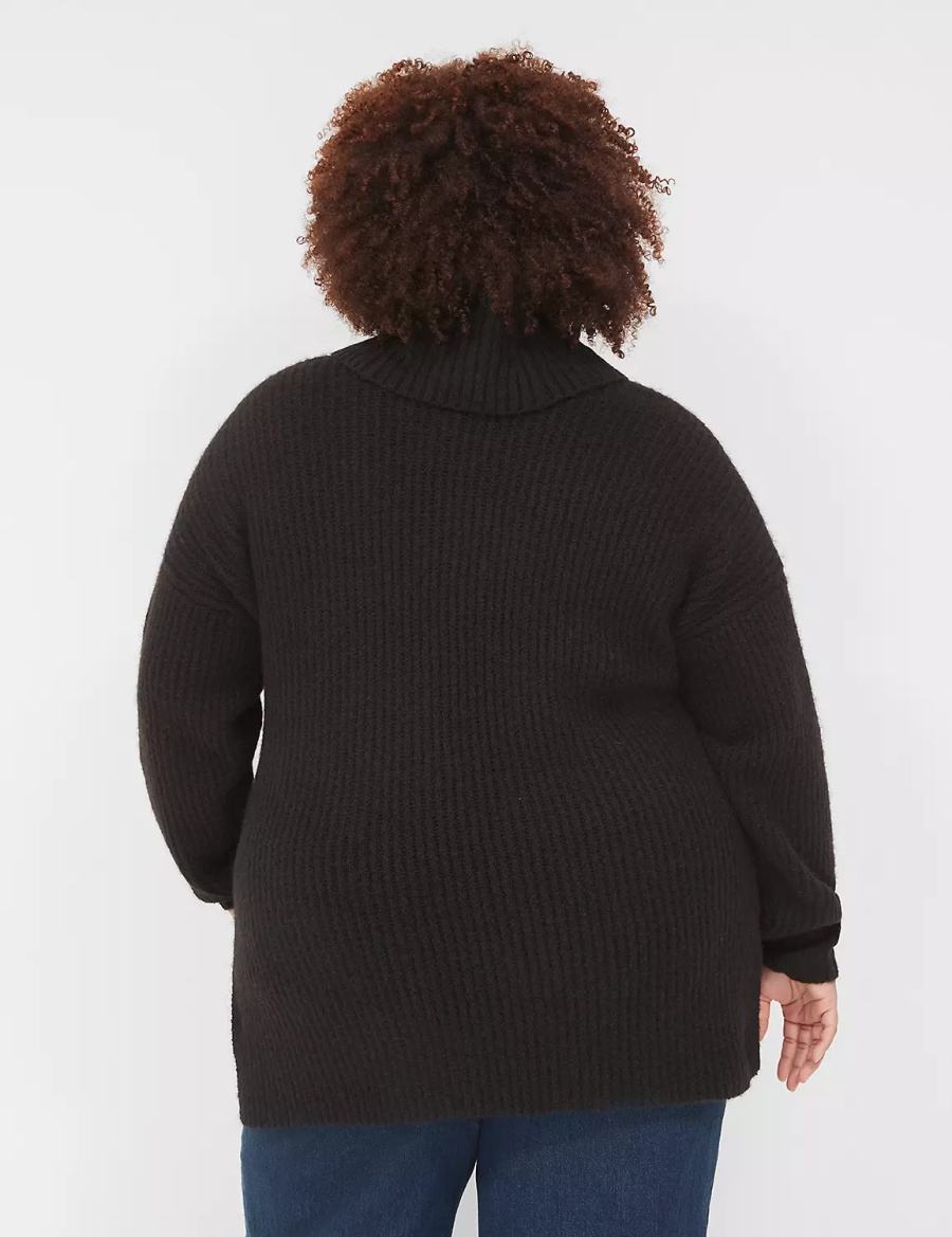 Lane Bryant Cowlneck Ribbed Long Women Sweaters Black | CPX6516QZ