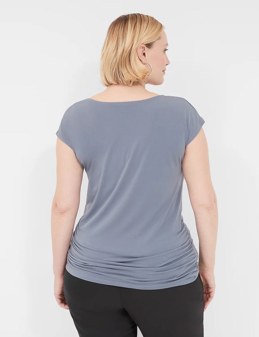 Lane Bryant Cowlneck Shirred-Side Top Women T Shirts Grey | CMD4786TQ