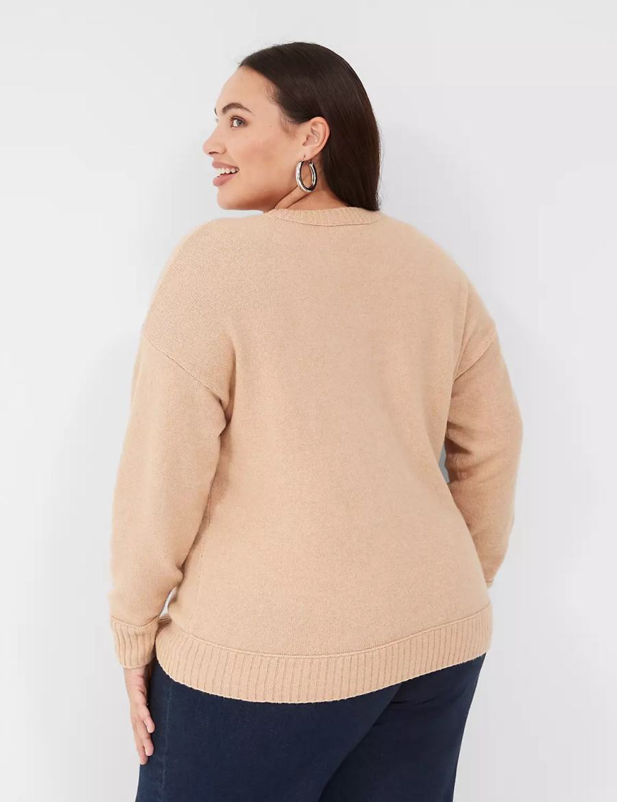 Lane Bryant Crew-Neck All Is Bright Women Sweaters Brown | SOU9030VM