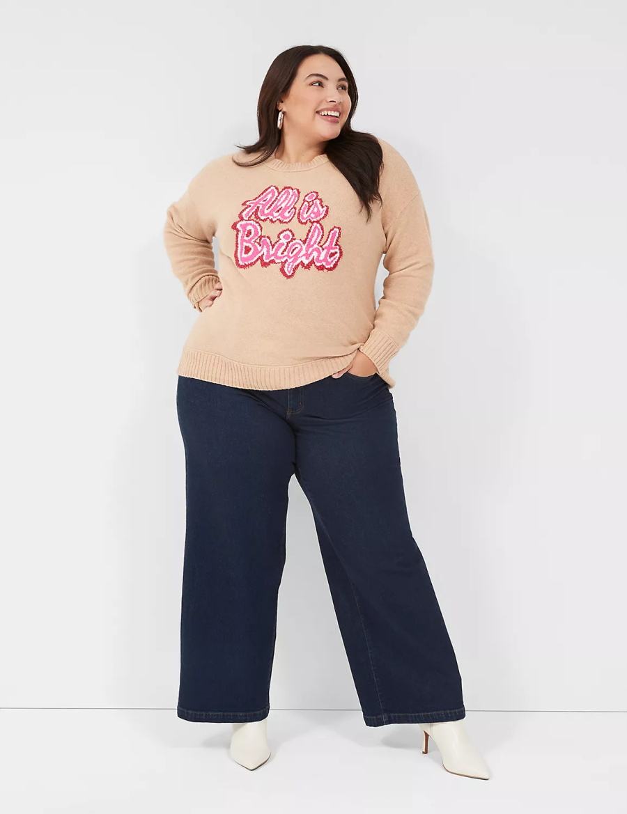 Lane Bryant Crew-Neck All Is Bright Women Sweaters Brown | SOU9030VM