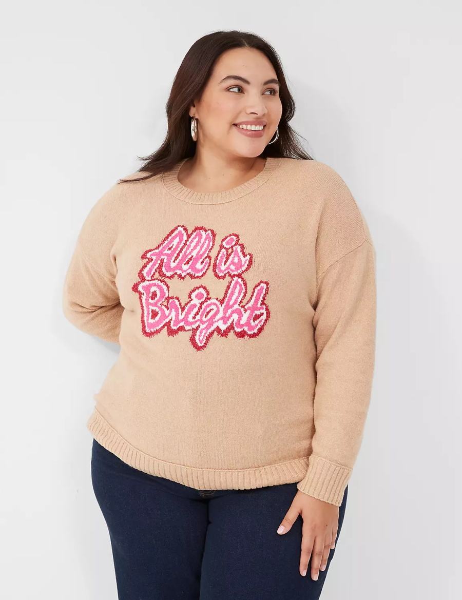 Lane Bryant Crew-Neck All Is Bright Women Sweaters Brown | SOU9030VM