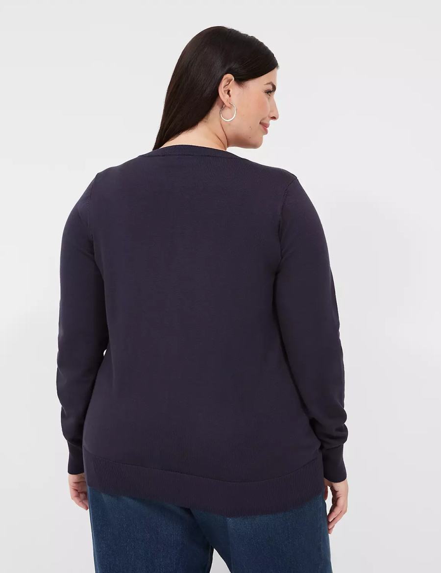 Lane Bryant Crew-Neck Button-Front Women Cardigan Blue | ITH5083SU