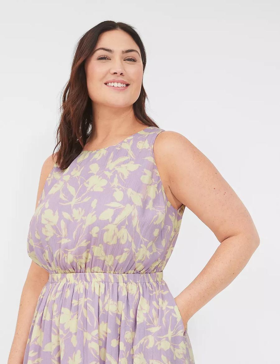 Lane Bryant Crew-Neck Fit & Flare Women Midi Dress Purple | LFS756HZ