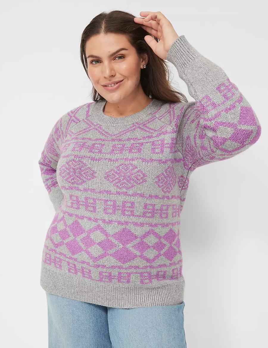 Lane Bryant Crew-Neck Jacquard Women Sweaters Grey | YOW7088RG