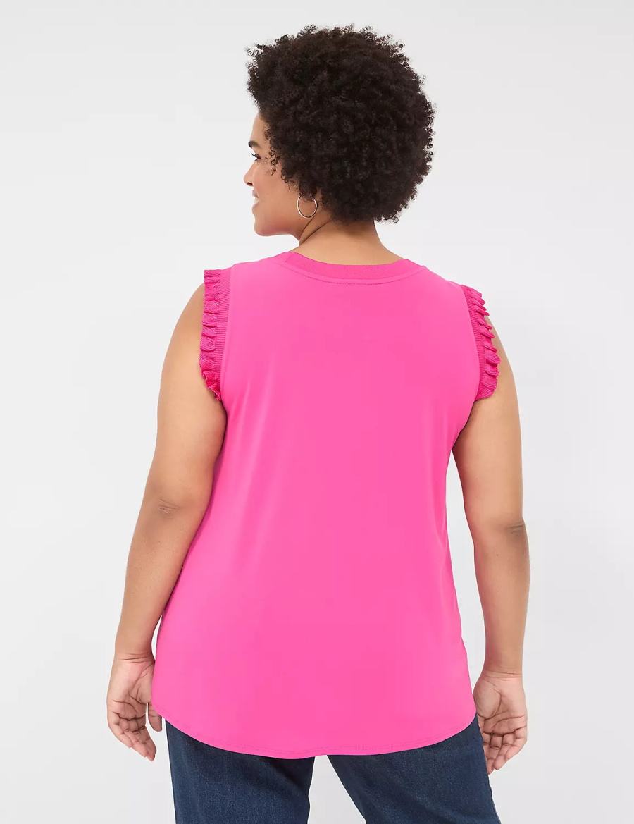 Lane Bryant Crew-Neck Ruffle-Trim Women Tank Top Pink | MZN7875RF