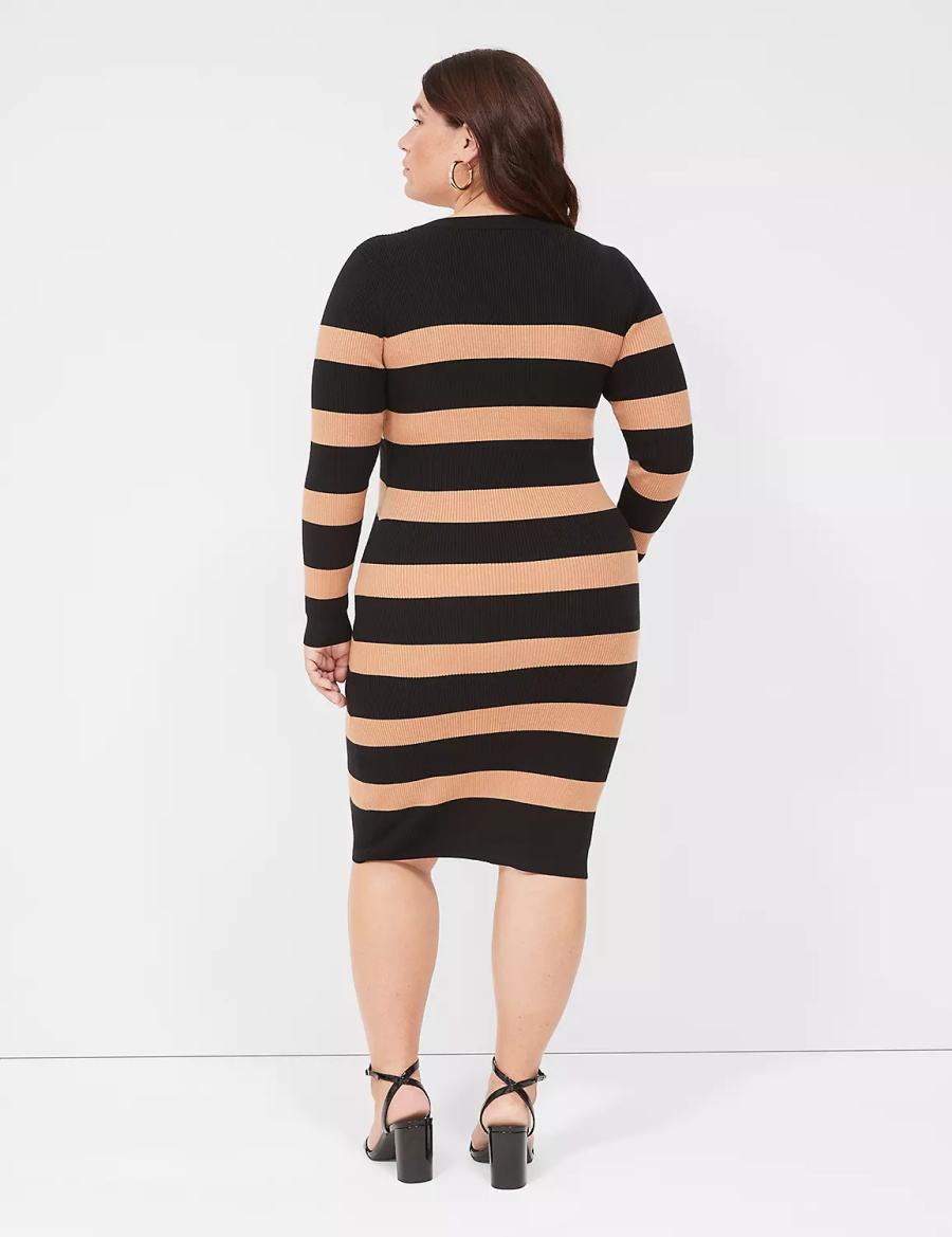 Lane Bryant Crew-Neck Stripe Sweater Women Knitted Dress Black | RWZ5722LY