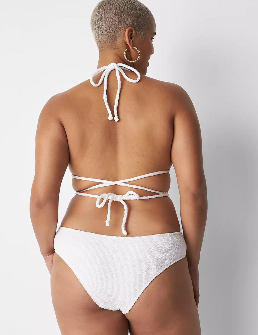 Lane Bryant Crinkle Dipped Tanga Swim Women Bikini Bottom White | EZJ8036GI