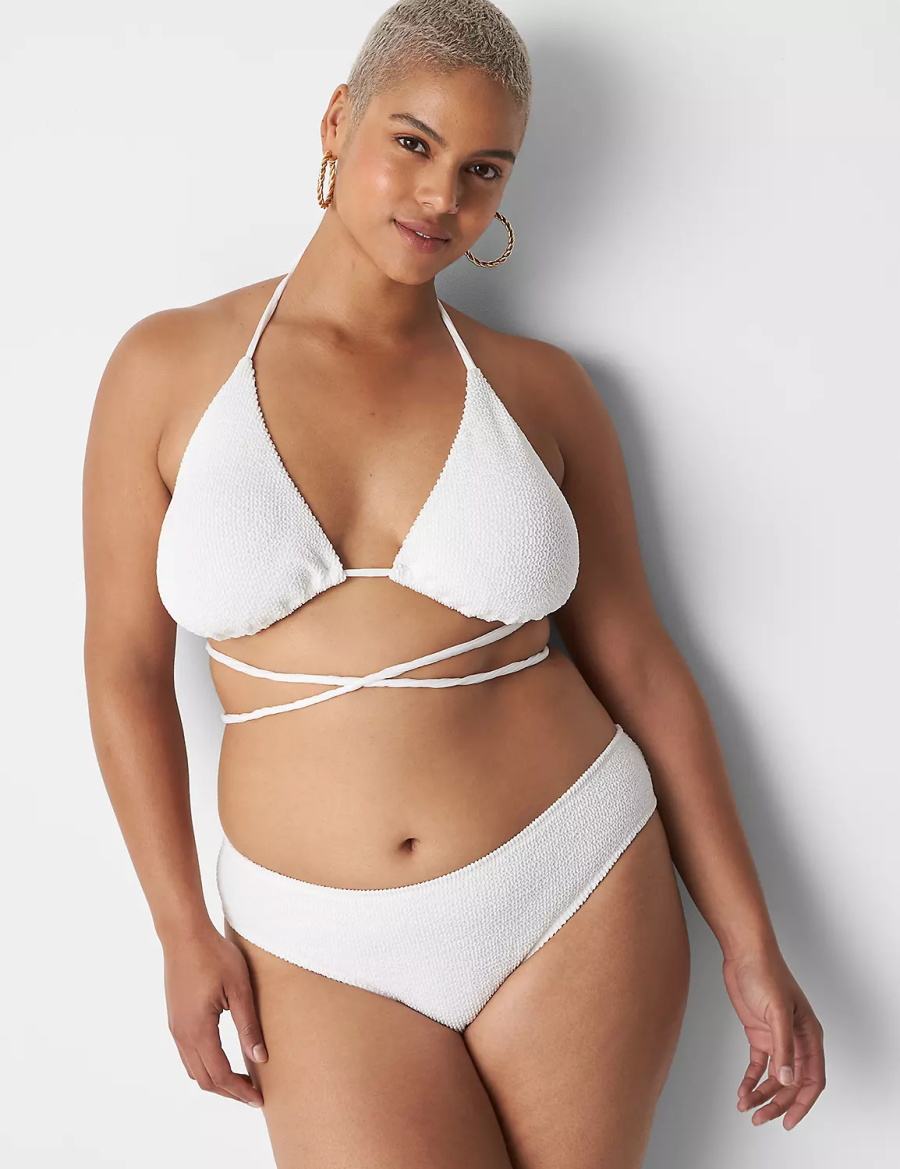 Lane Bryant Crinkle Dipped Tanga Swim Women Bikini Bottom White | EZJ8036GI