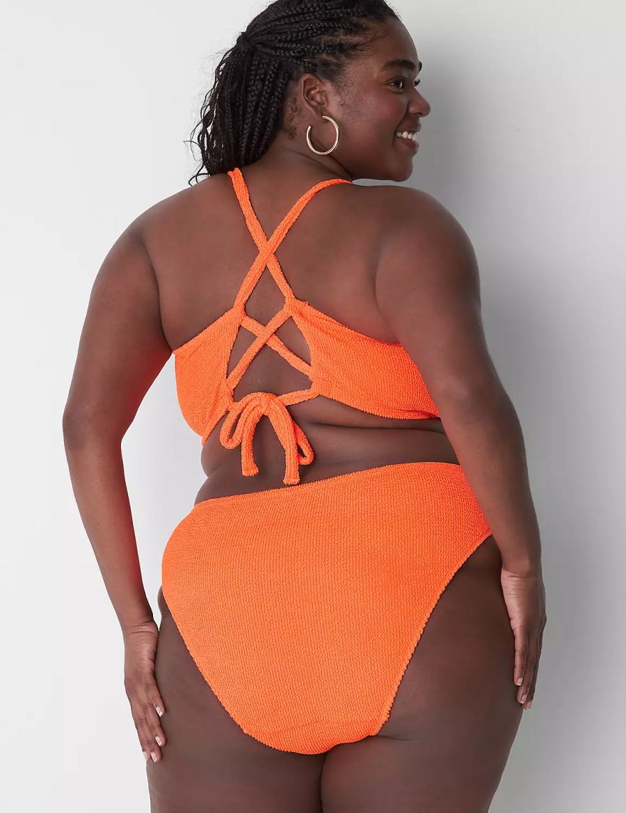 Lane Bryant Crinkle High-Leg Cheeky Swim Women Bikini Bottom Orange | MDI7451TT