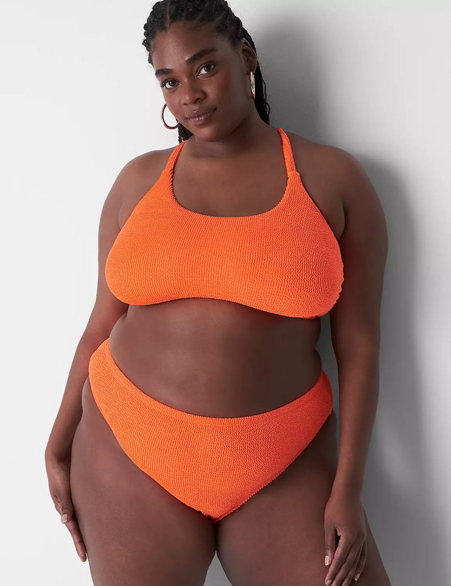 Lane Bryant Crinkle High-Leg Cheeky Swim Women Bikini Bottom Orange | MDI7451TT