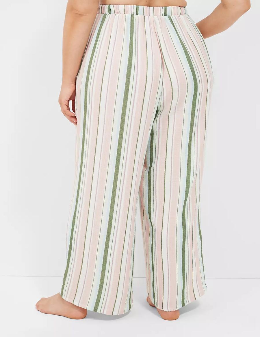 Lane Bryant Crinkle Woven Wide Leg Women Pants Green Multicolor Stripes | WDM8697XQ