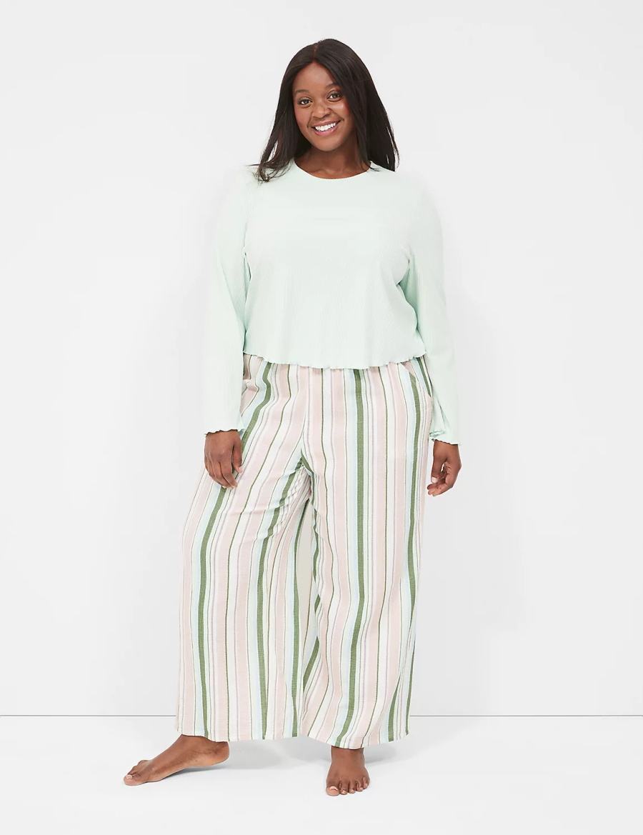 Lane Bryant Crinkle Woven Wide Leg Women Pants Green Multicolor Stripes | WDM8697XQ