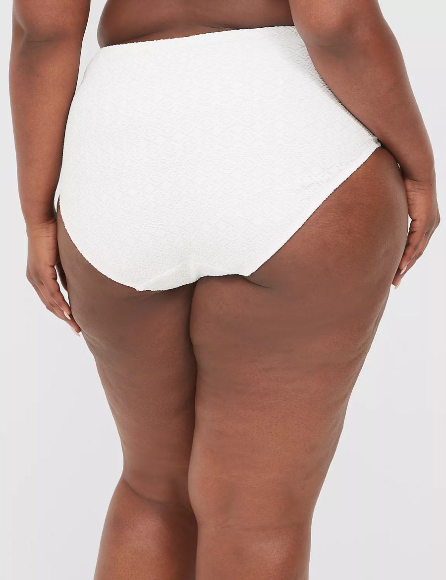 Lane Bryant Crochet Mid-Rise Swim Women Briefs White | MBB6434AK