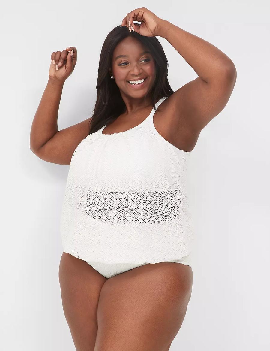 Lane Bryant Crochet Mid-Rise Swim Women Briefs White | MBB6434AK