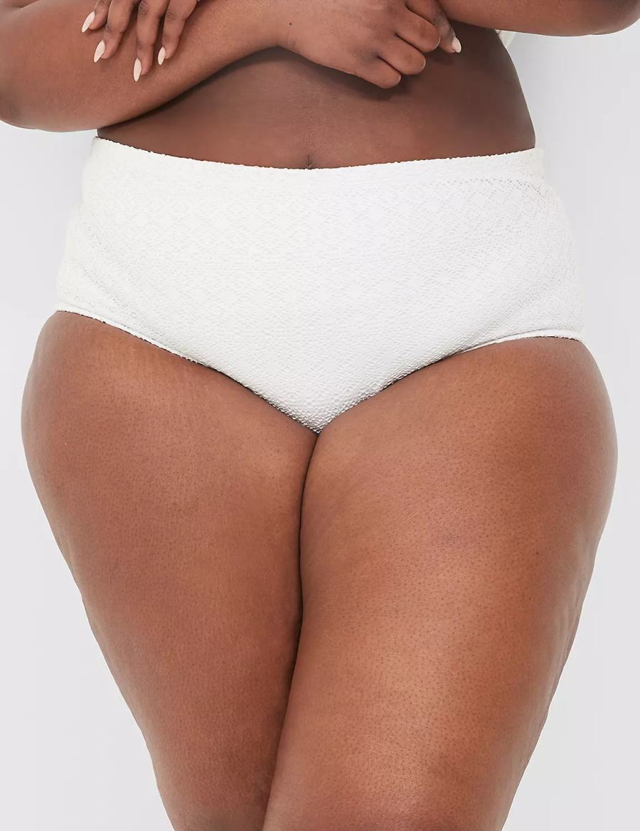 Lane Bryant Crochet Mid-Rise Swim Women Briefs White | MBB6434AK