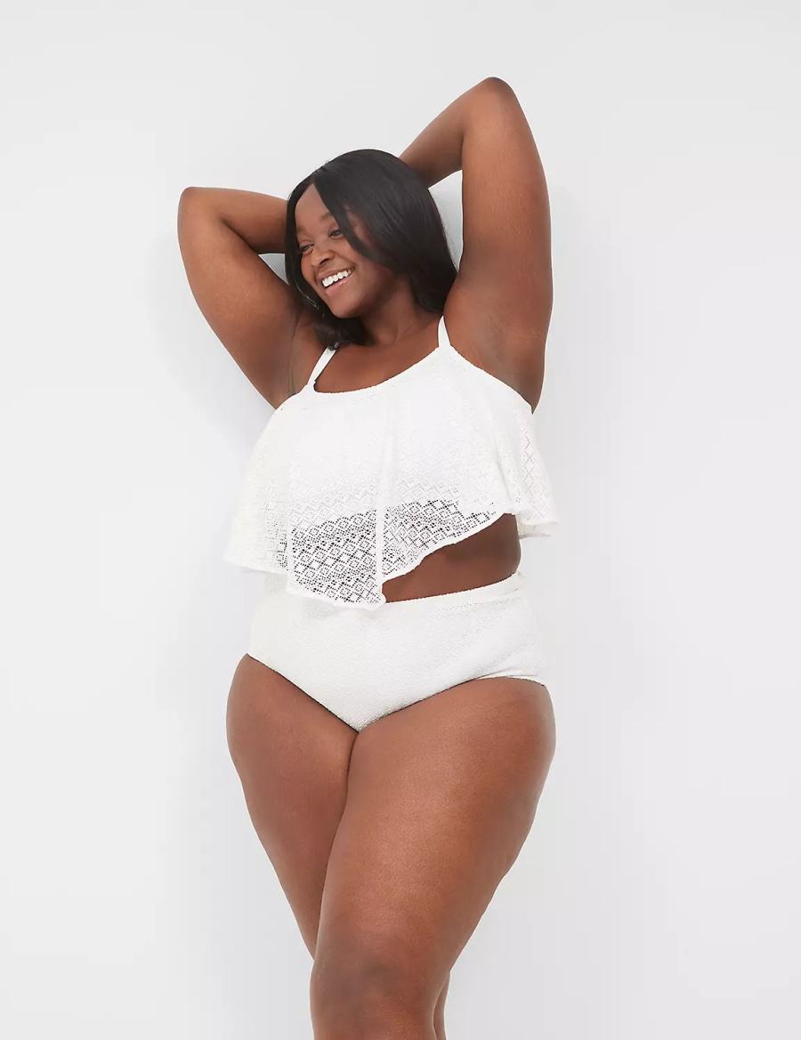 Lane Bryant Crochet Mid-Rise Swim Women Briefs White | MBB6434AK