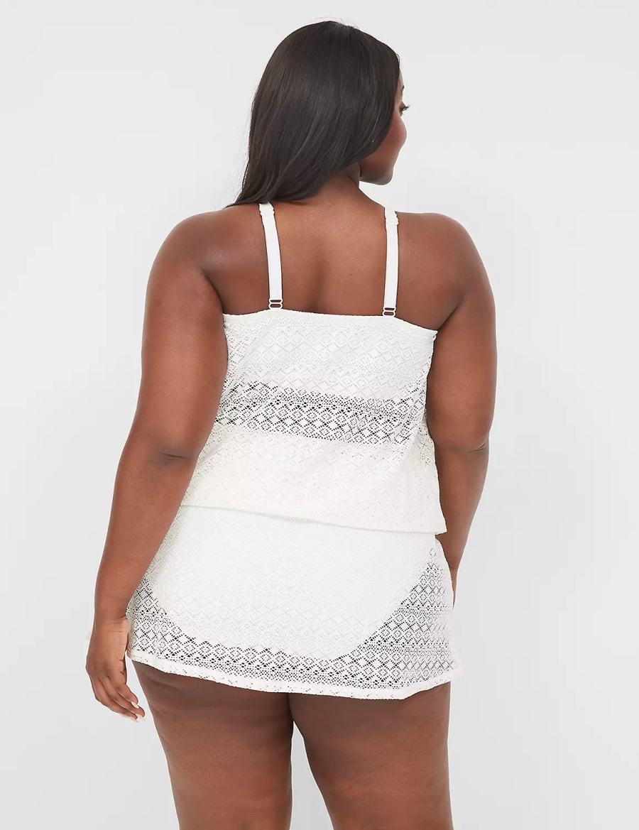 Lane Bryant Crochet No-Wire Blouson Tankini Women Bikini Top White | KJQ6166RQ