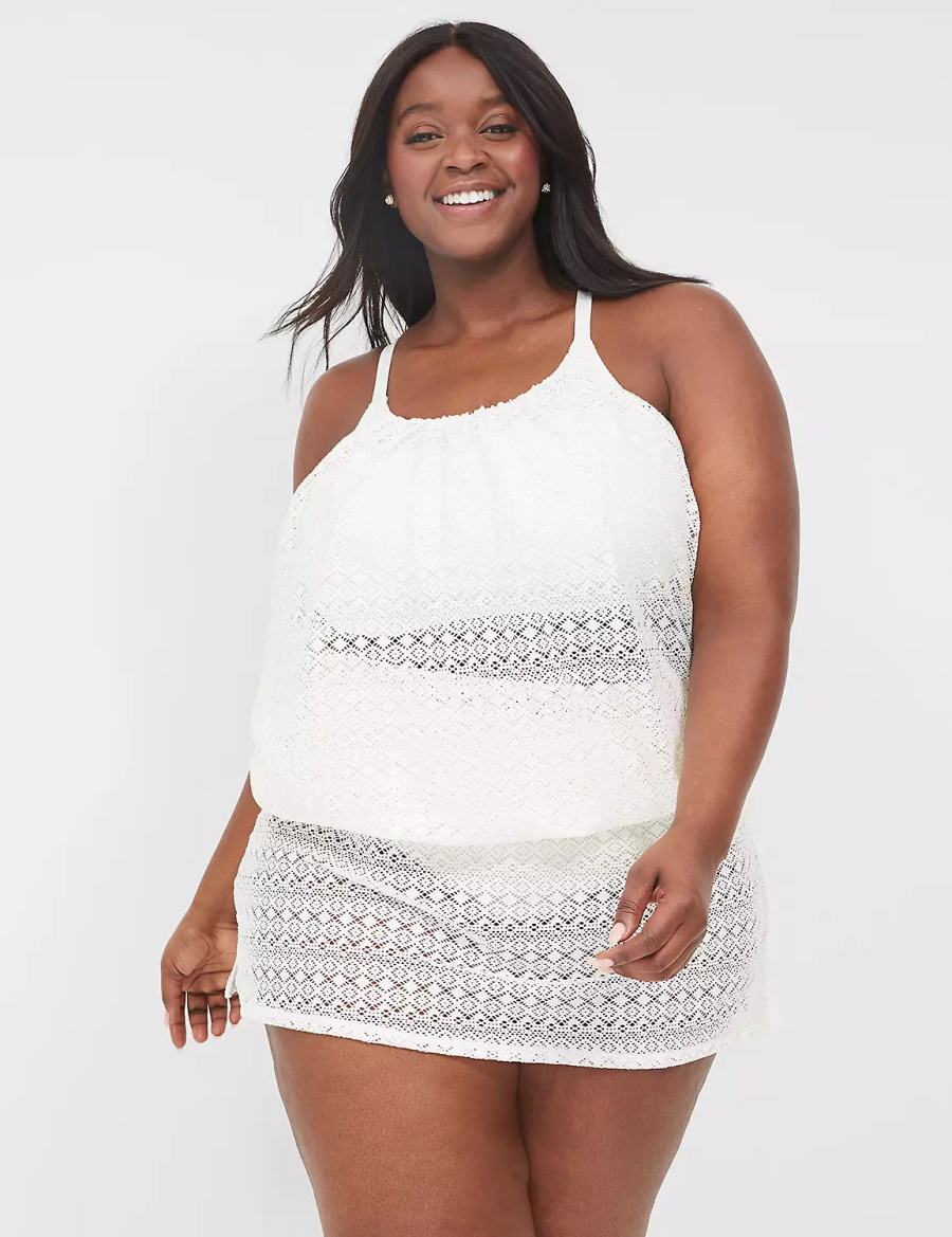 Lane Bryant Crochet No-Wire Blouson Tankini Women Bikini Top White | KJQ6166RQ