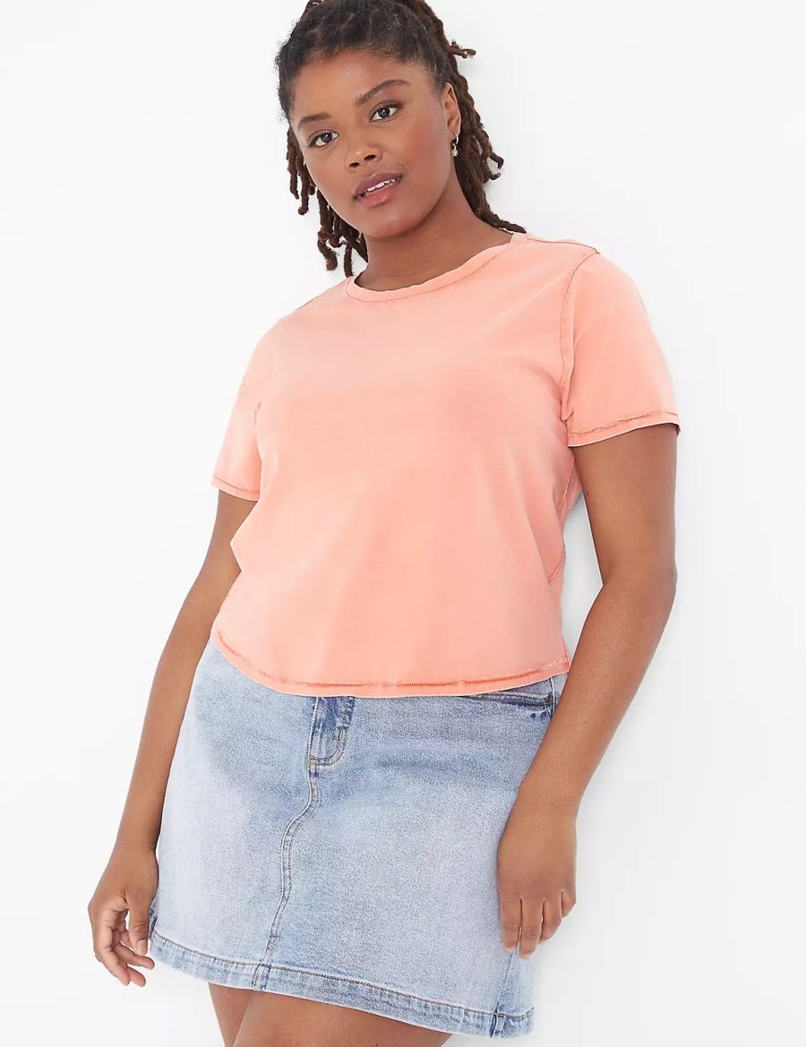 Lane Bryant Crop Crew-Neck Washed Tee Women T Shirts Orange | HEQ7157CA