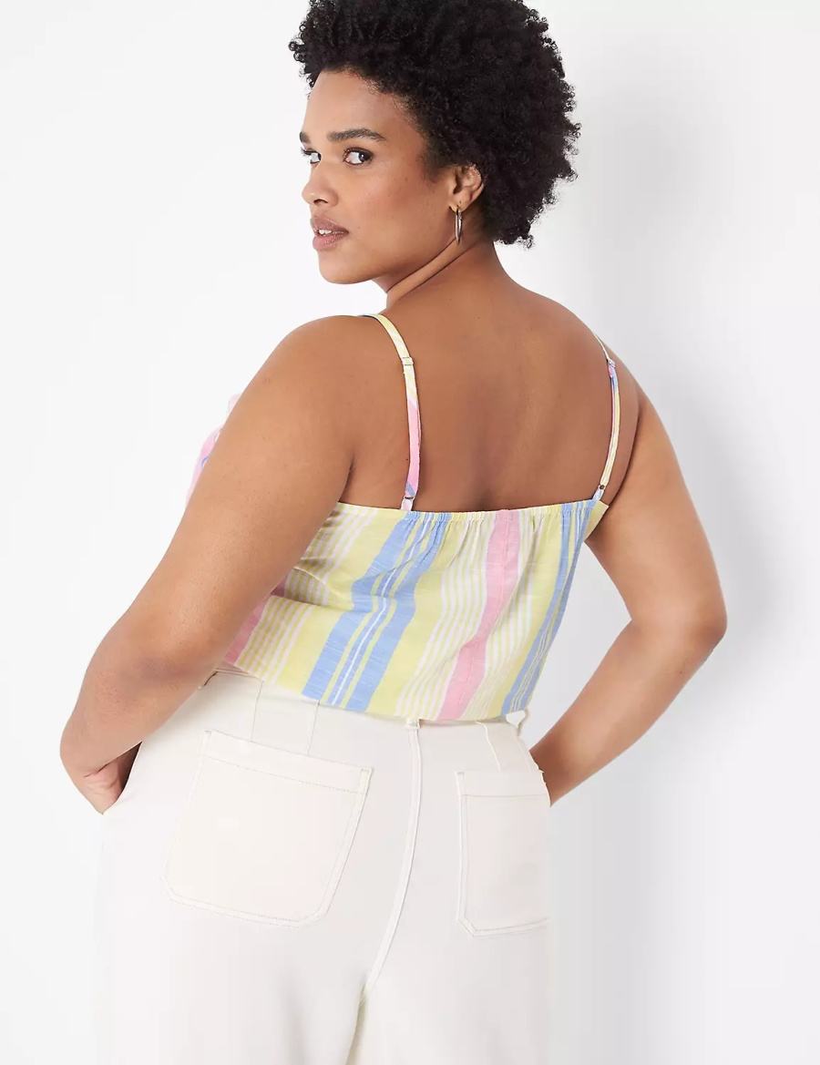 Lane Bryant Crop Drawstring Women Tank Top Pink Stripes | WPN6430RM