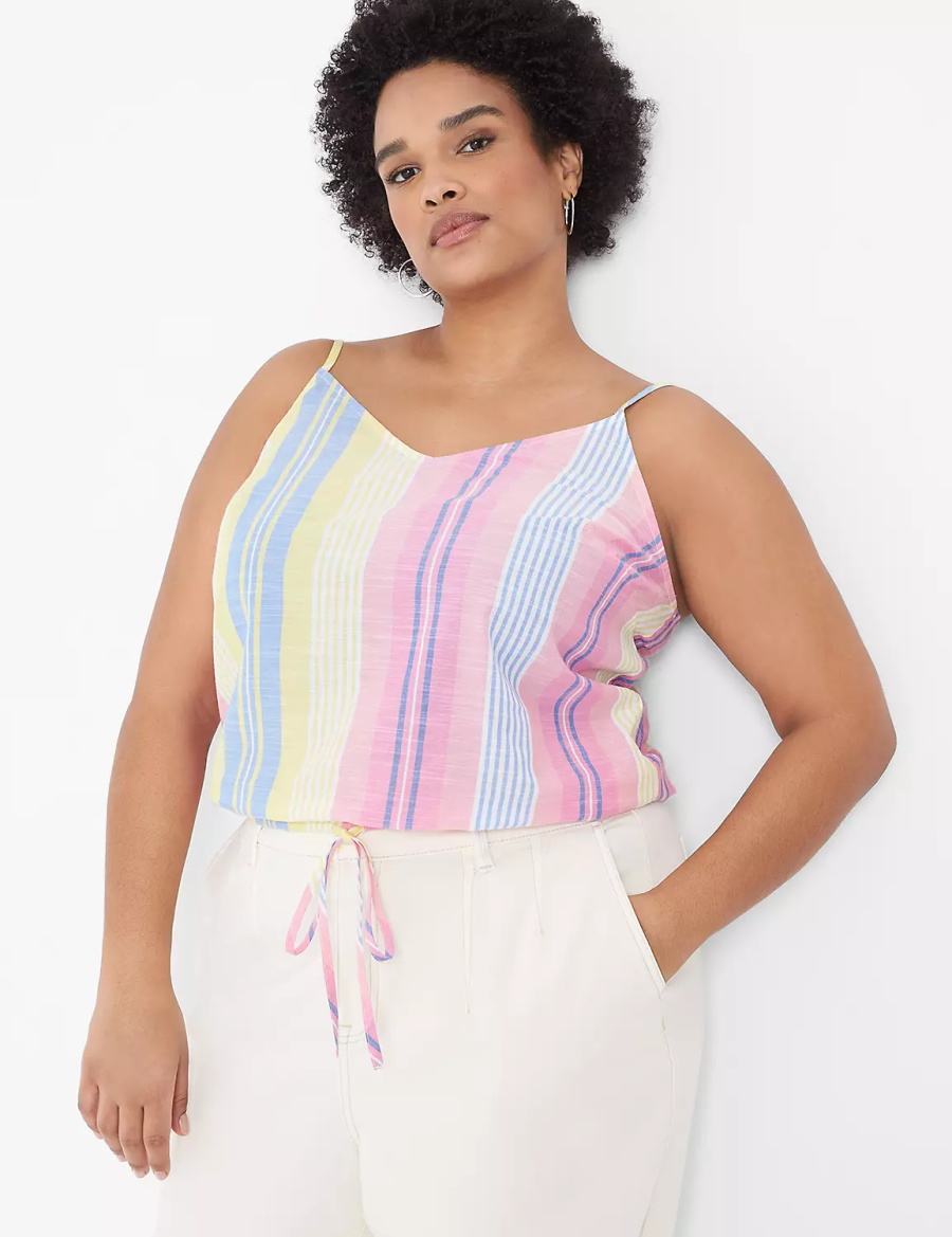 Lane Bryant Crop Drawstring Women Tank Top Pink Stripes | WPN6430RM