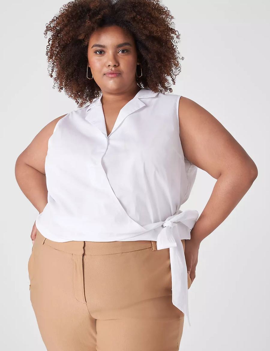 Lane Bryant Crop Sleeveless Full-Wrap Top Women T Shirts White | JHM9777LL