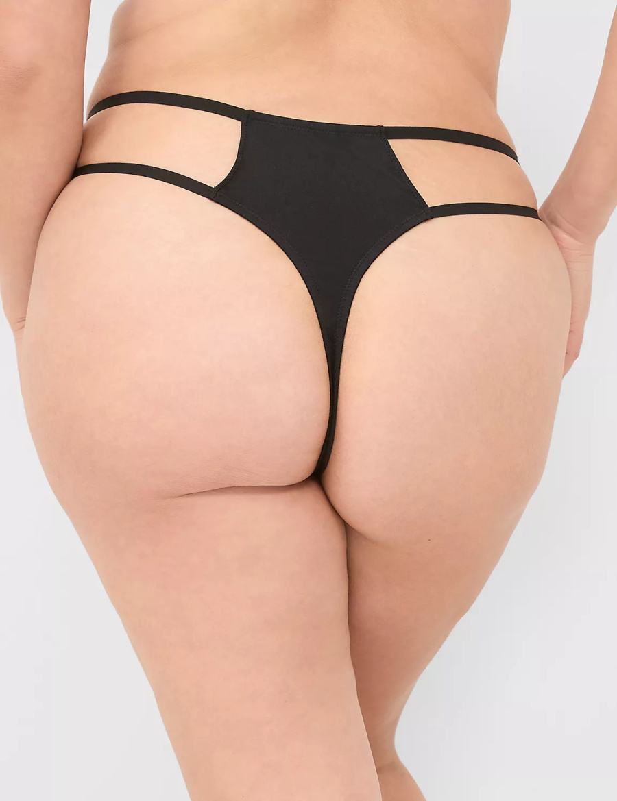 Lane Bryant Crotchless Strappy Women Thong Panty Black | SYC9461GT