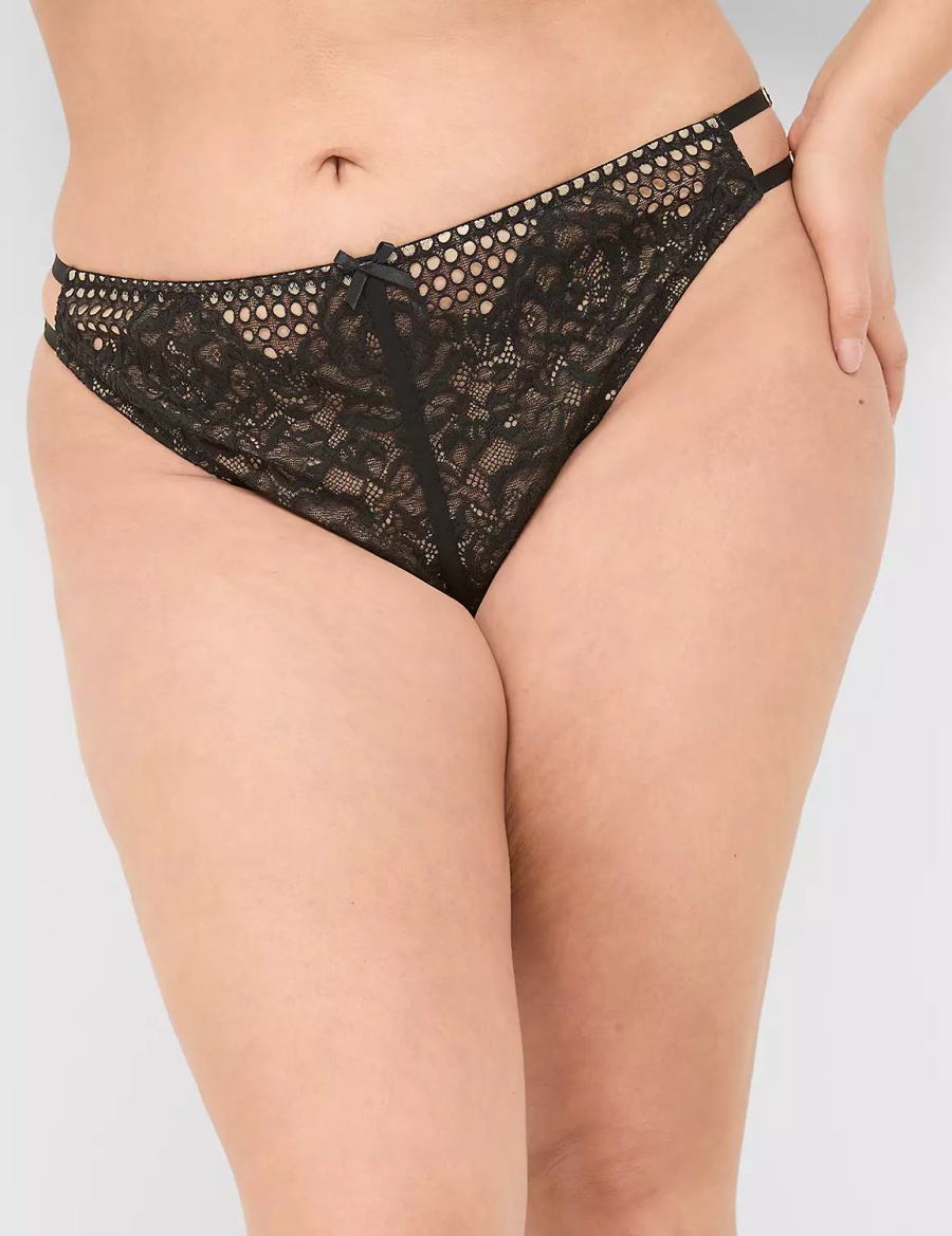 Lane Bryant Crotchless Strappy Women Thong Panty Black | SYC9461GT