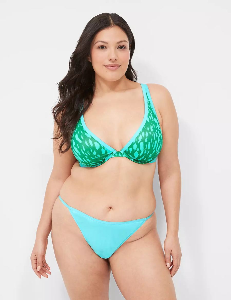 Lane Bryant Crush Cotton G-String Women Briefs Turquoise | XMH7235UM