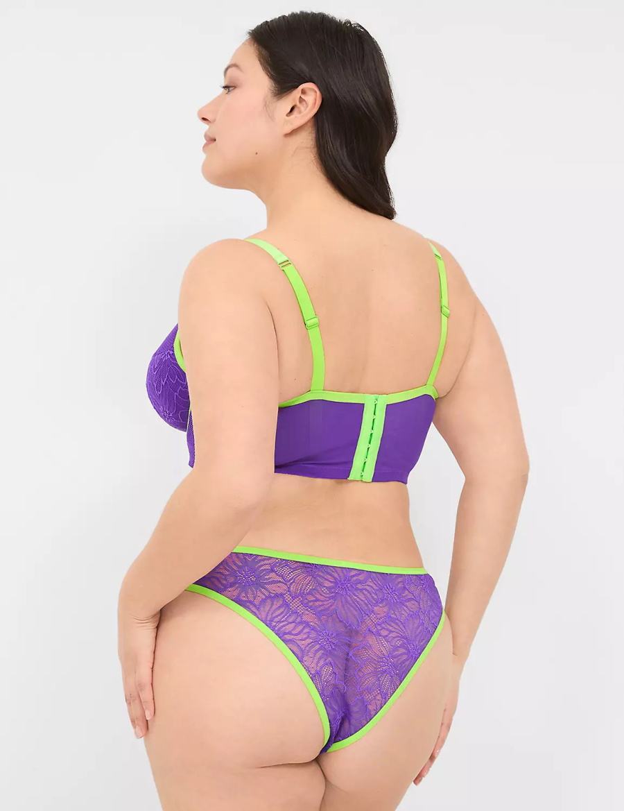 Lane Bryant Crush Flower Lace Dipped Tanga Women Briefs Purple | APB7065EA