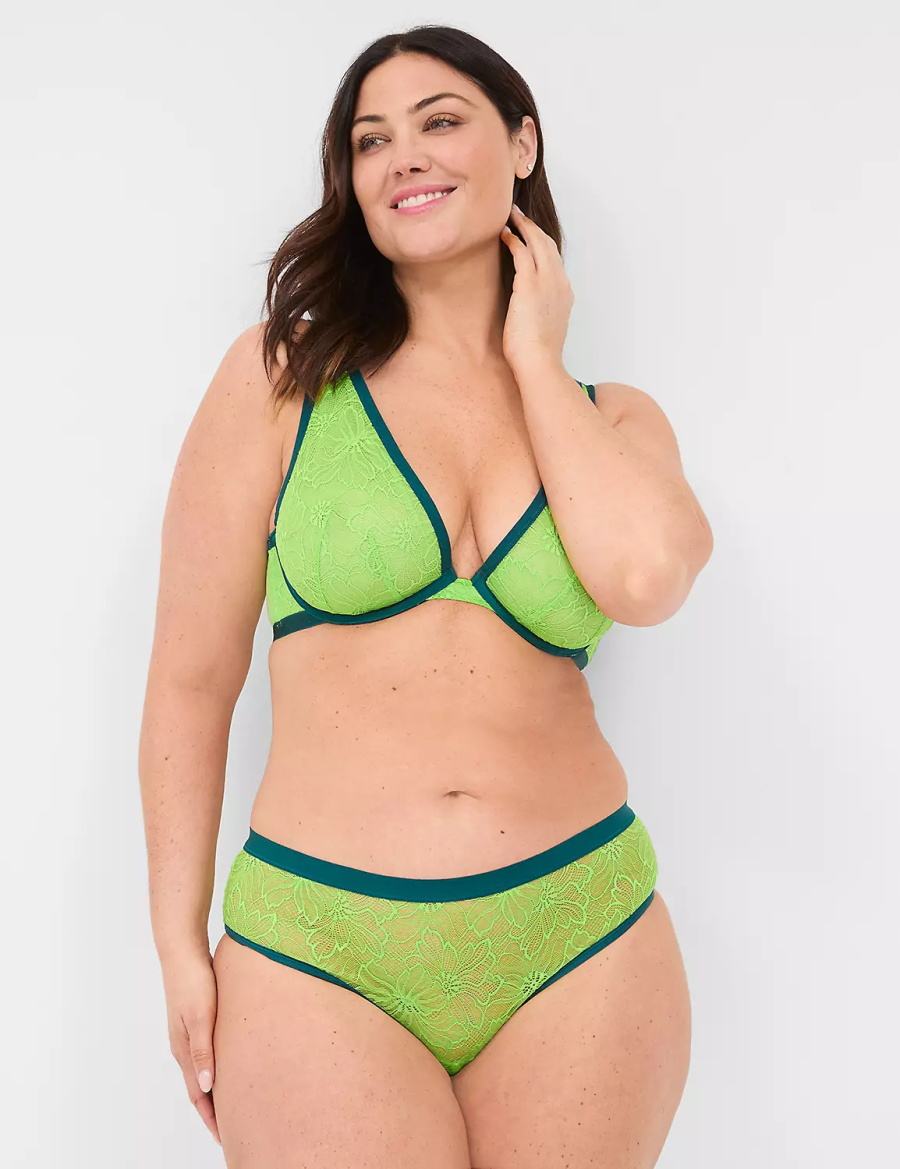 Lane Bryant Crush Lace Ruched-Back Women Cheeky Panty Green | RAR3094QQ