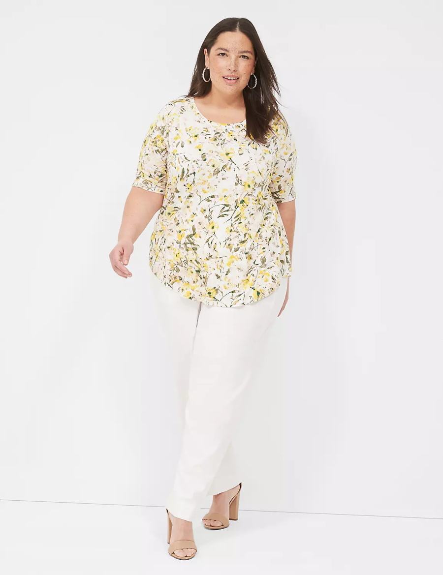 Lane Bryant Curved-Hem Perfect Sleeve Tee Women T Shirts Yellow | VMC4254NJ