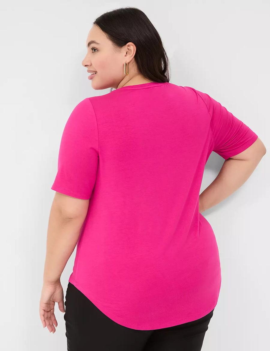 Lane Bryant Curved-Hem Perfect Sleeve Tee Women T Shirts Pink | SAZ5338CW